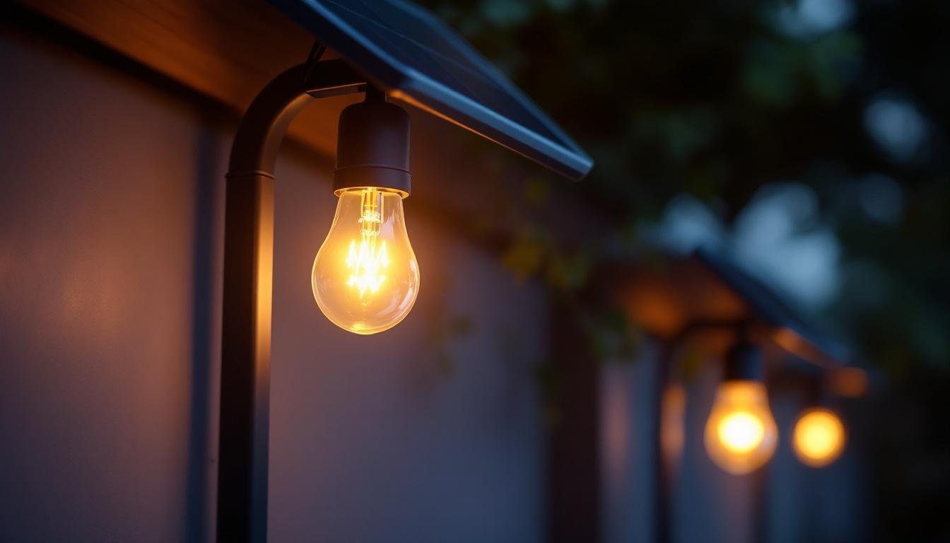 A photograph of a solar light installation in a garden or outdoor space