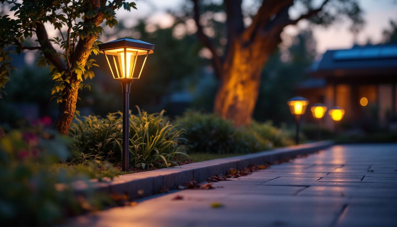 A photograph of a beautifully designed solar lighting installation in an outdoor setting