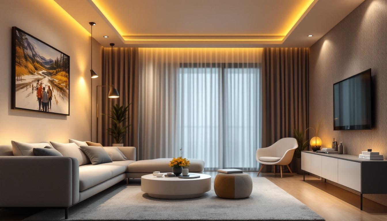 A photograph of a modern living space featuring stylish led recessed lighting bulbs