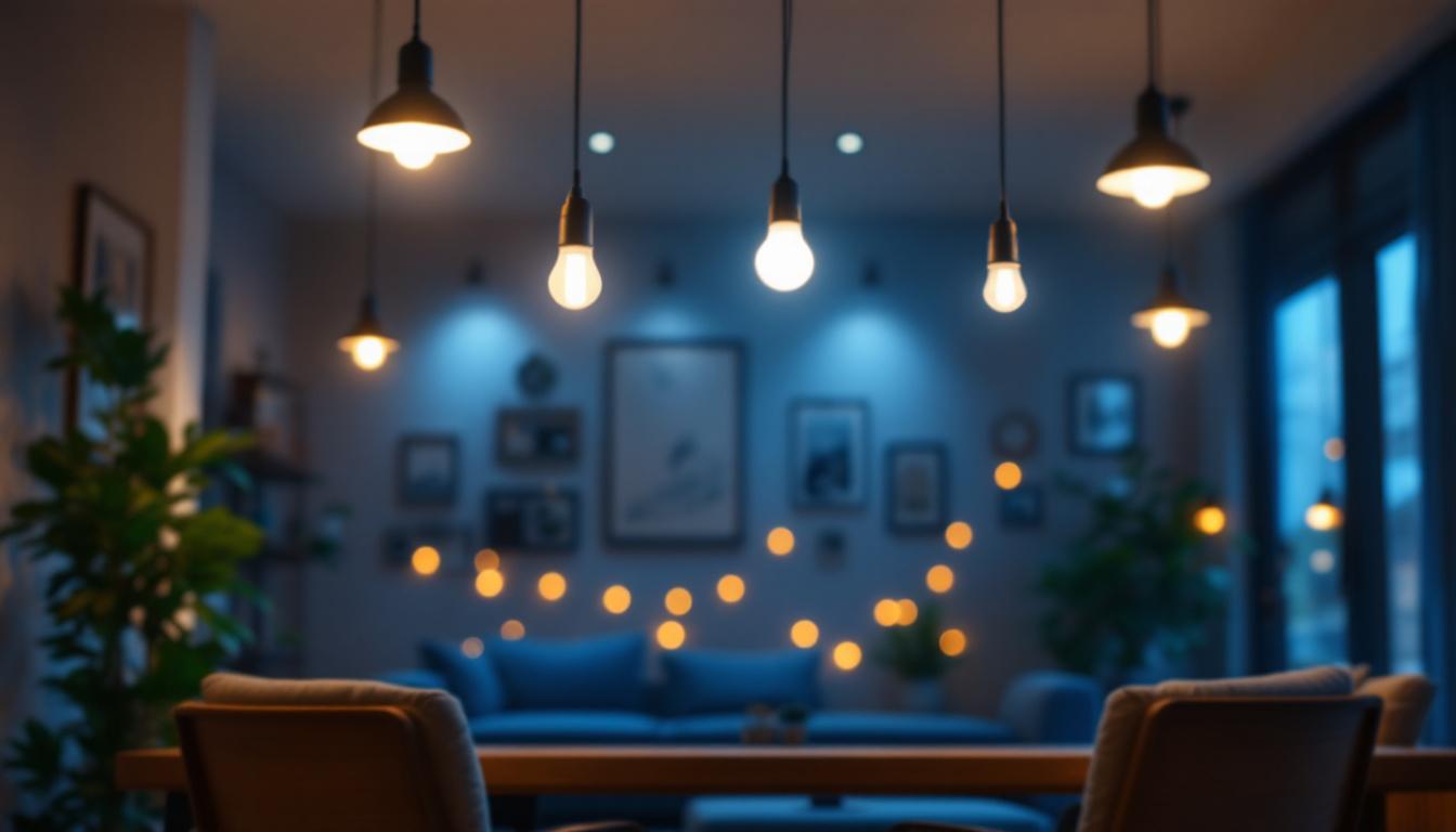 A photograph of a well-lit interior space featuring various types of recessed light bulbs in action