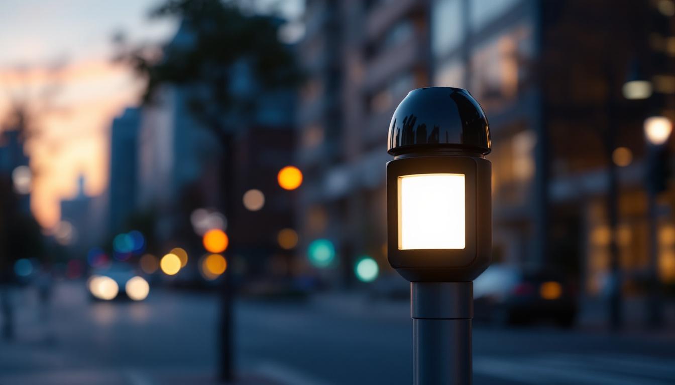 A photograph of a modern light post sensor in action