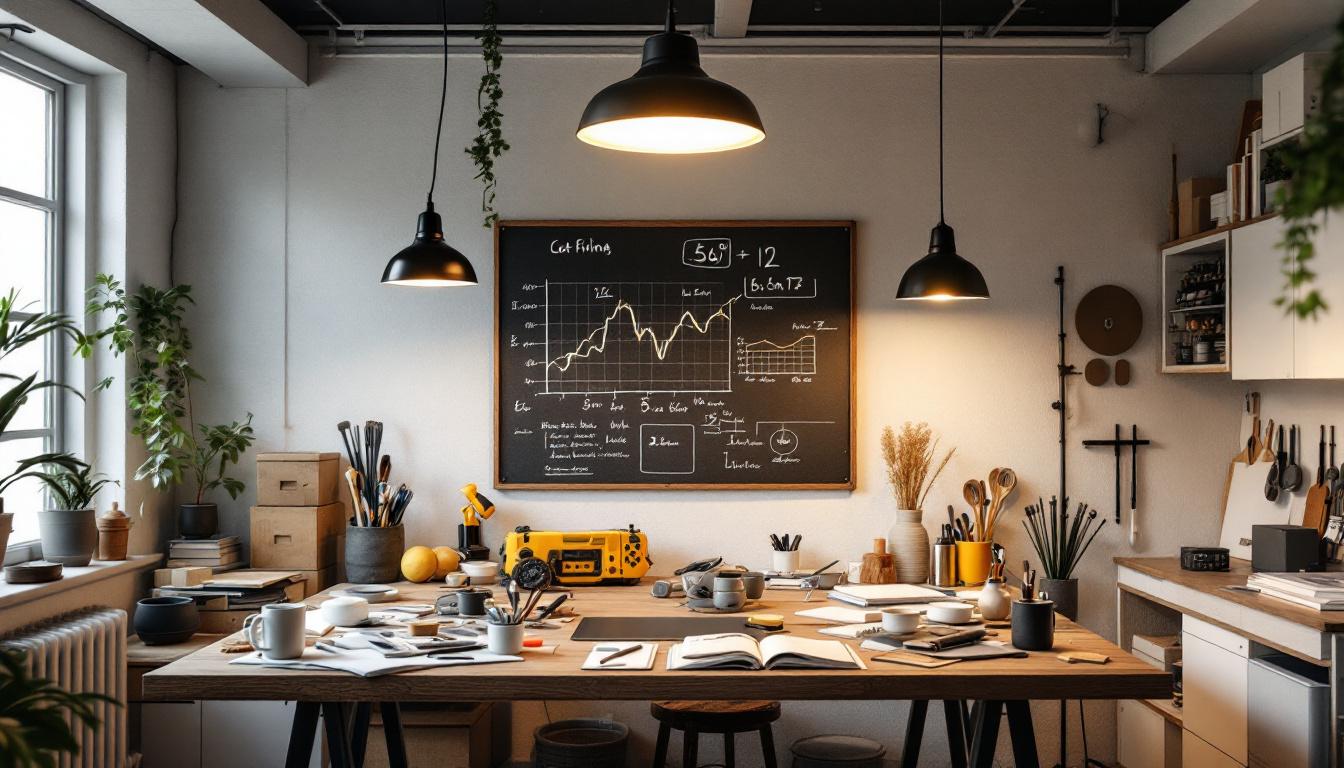 A photograph of a well-lit workspace featuring a surface mount fixture installed on a ceiling