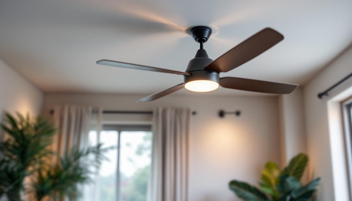 A photograph of a beautifully designed room featuring a stylish replacement ceiling fan