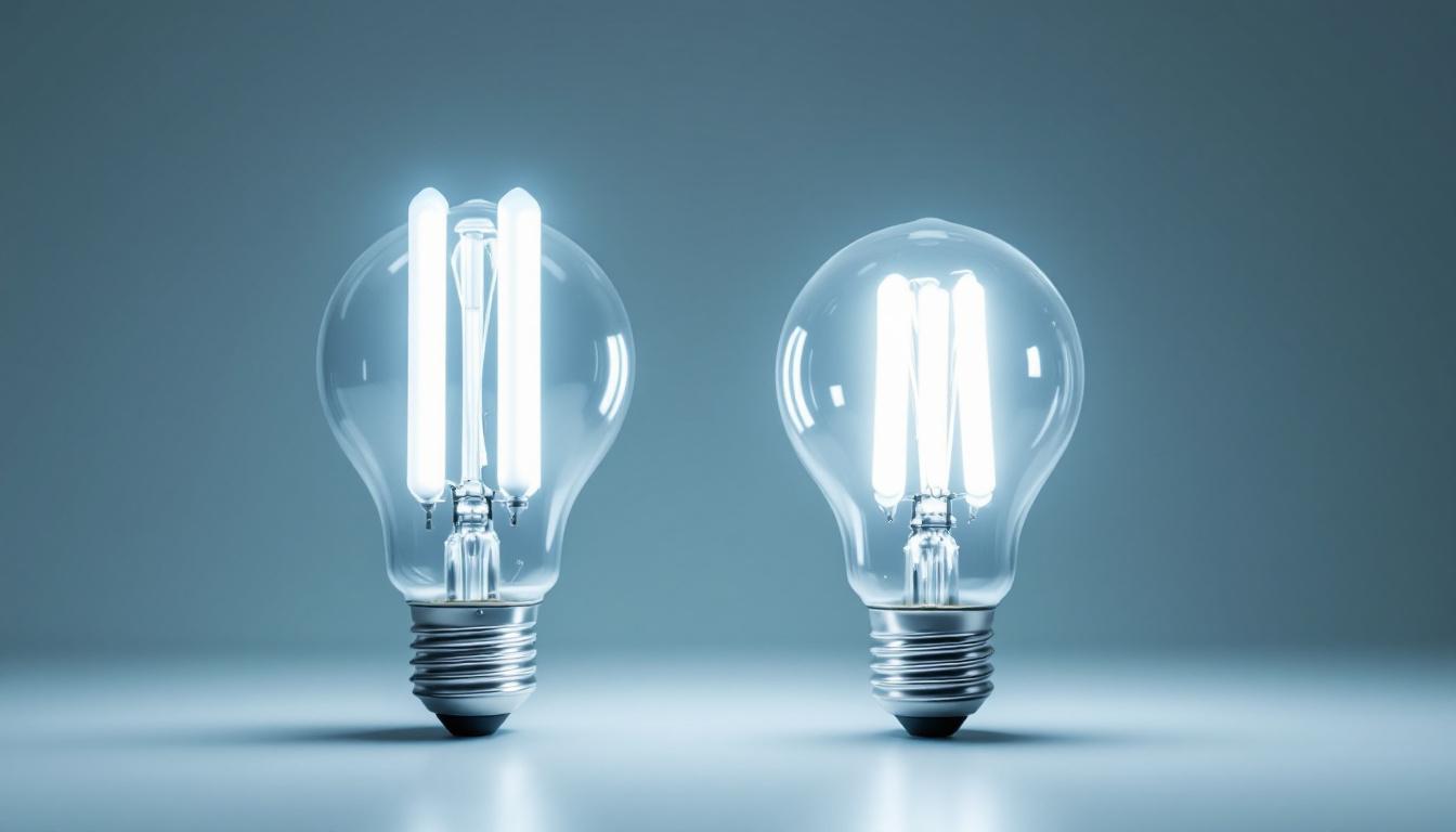 A photograph of a side-by-side comparison of a t8 and t12 fluorescent bulb