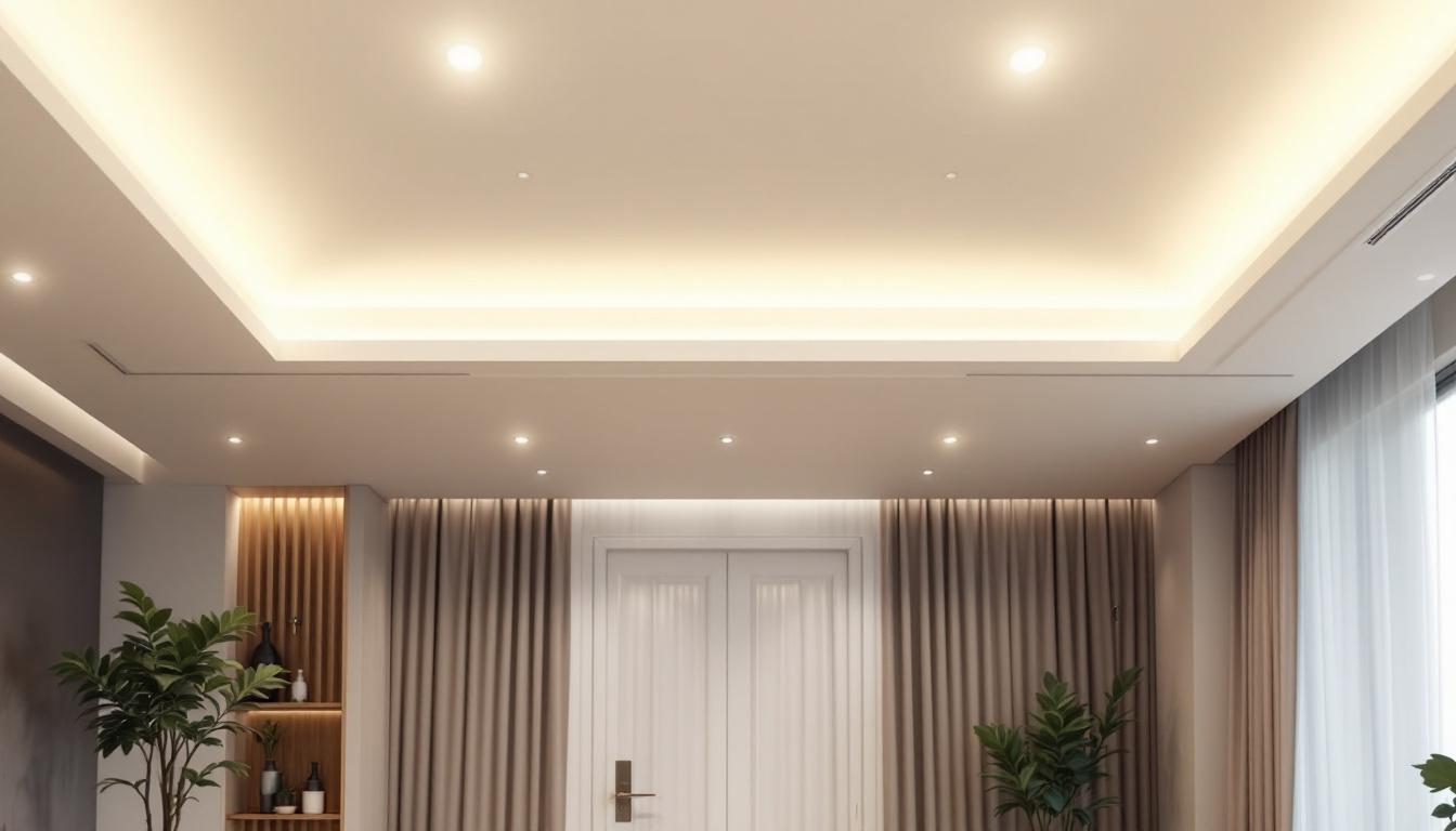 A photograph of a well-lit large-scale recessed lighting installation in a modern interior space