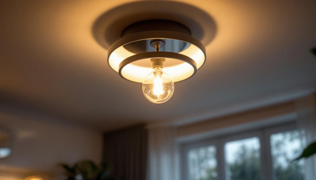 A photograph of a stylishly designed ceiling light fixture illuminating a modern living space