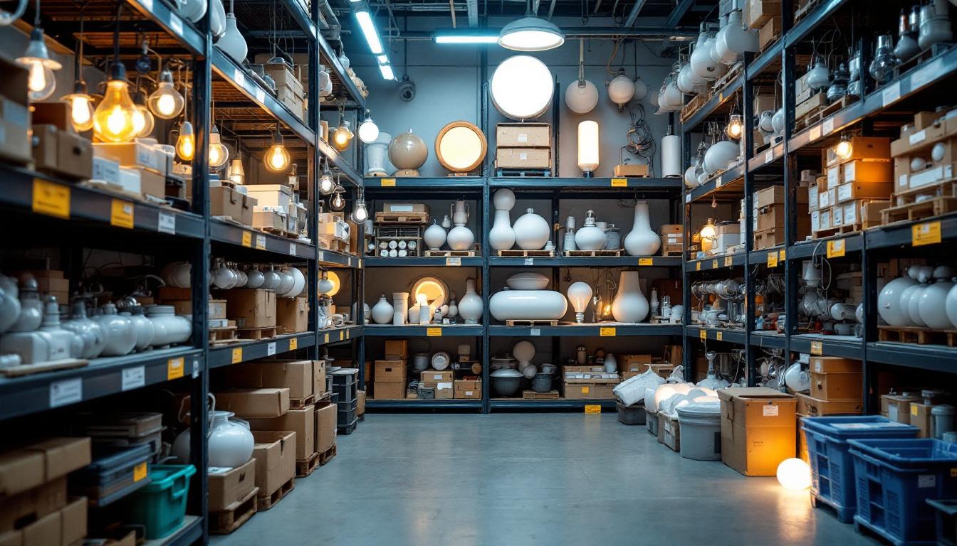 A photograph of a well-organized lamp storage area