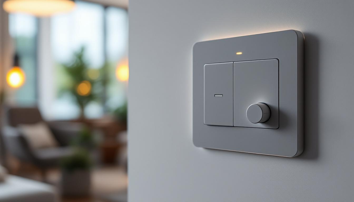 A photograph of a modern light switch integrated with a sleek fan control