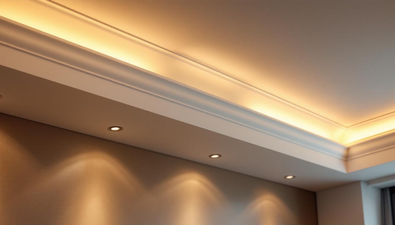 A photograph of a close-up of a beautifully designed lighting trim installed in a ceiling