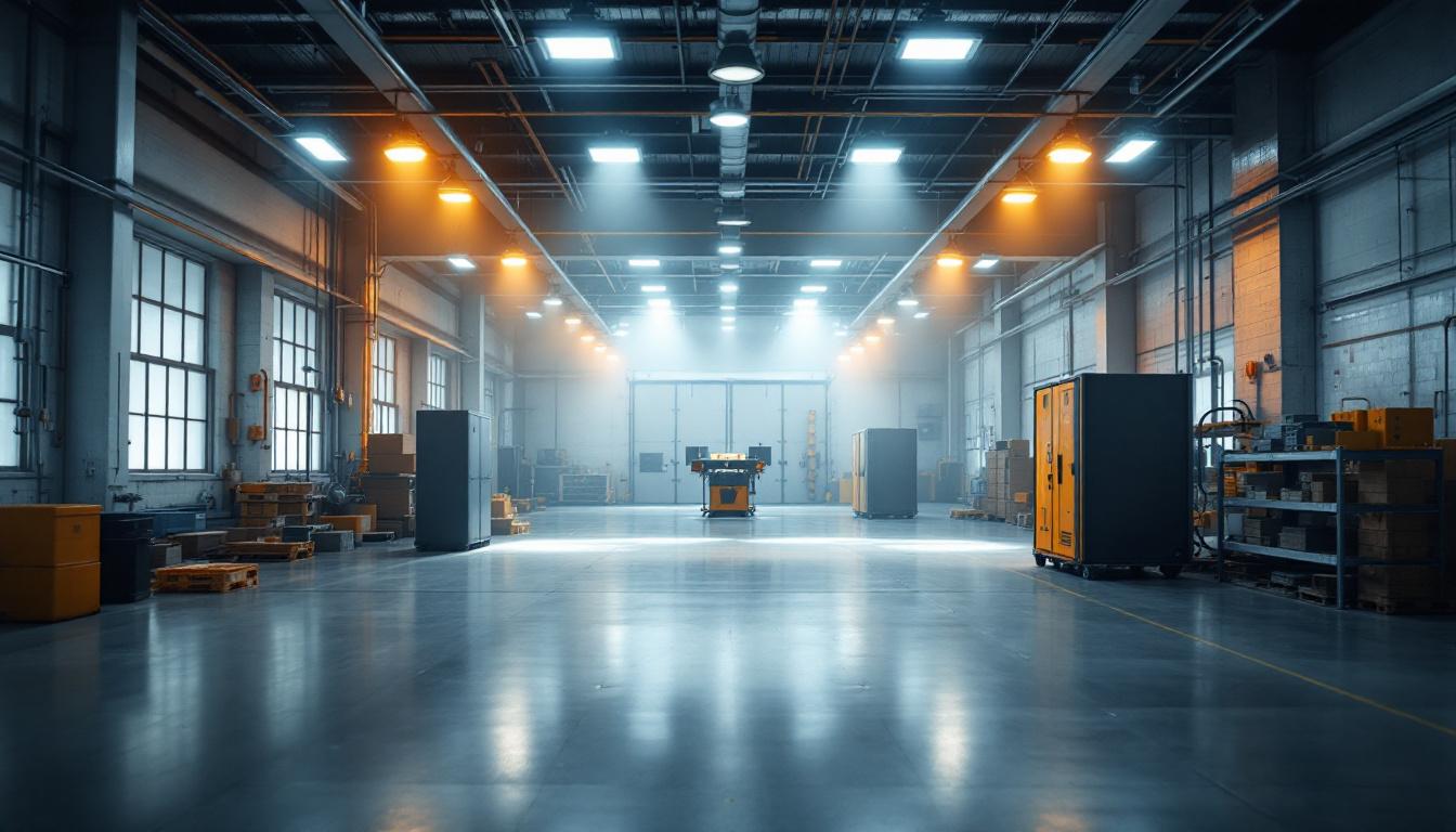 A photograph of a well-lit industrial space featuring lithonia vapor tight fixtures