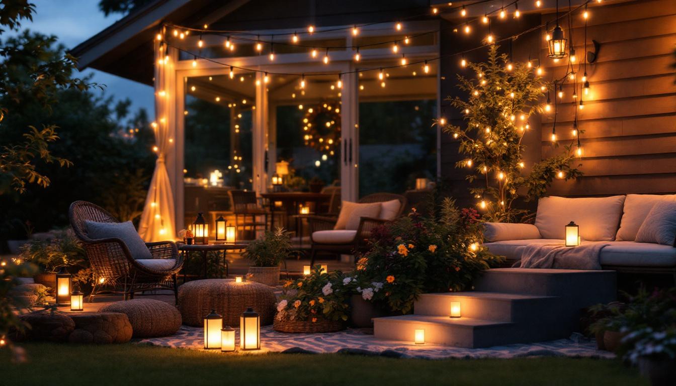 A photograph of a beautifully illuminated outdoor space at dusk