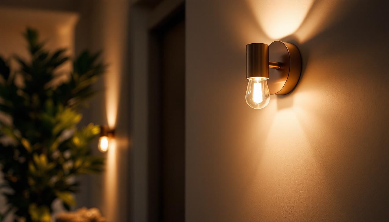 A photograph of a stylishly designed basement wall sconce illuminating a cozy