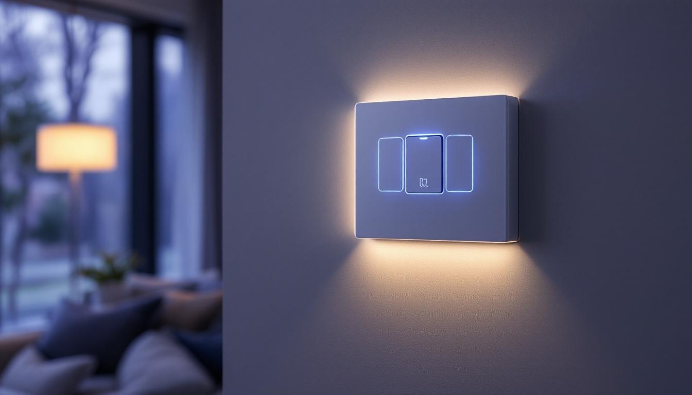 A photograph of a modern lighted switch in a stylish home setting