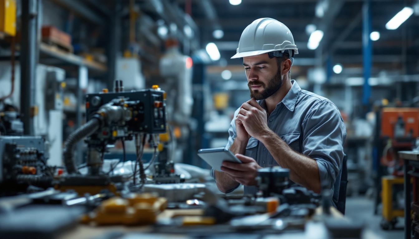 A photograph of an electrical engineer in a workshop setting