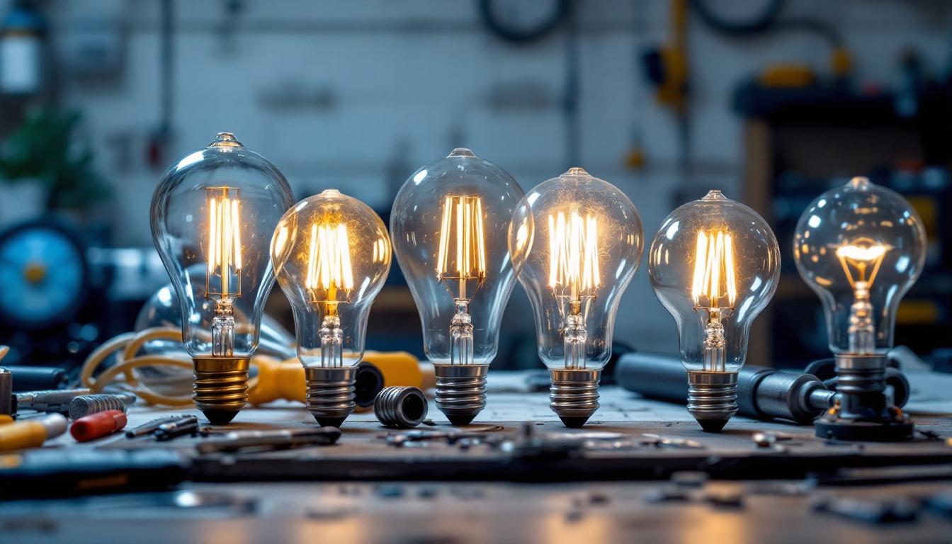 A photograph of a variety of globe light bulbs in different sizes and designs