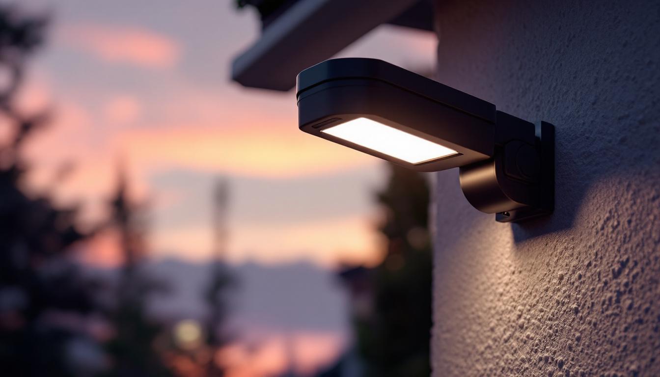 A photograph of a solar light fixture installed in an outdoor setting