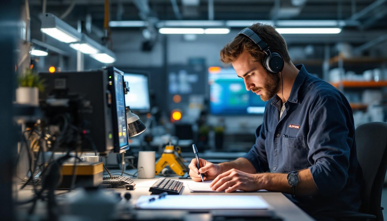 A photograph of an electrical engineer working with sylvania lighting products in a modern lab setting