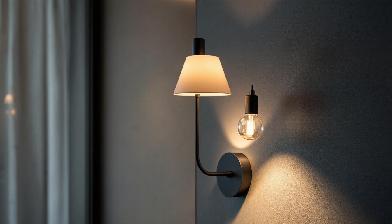 A photograph of a stylishly designed wall lighting fixture in a contemporary interior setting