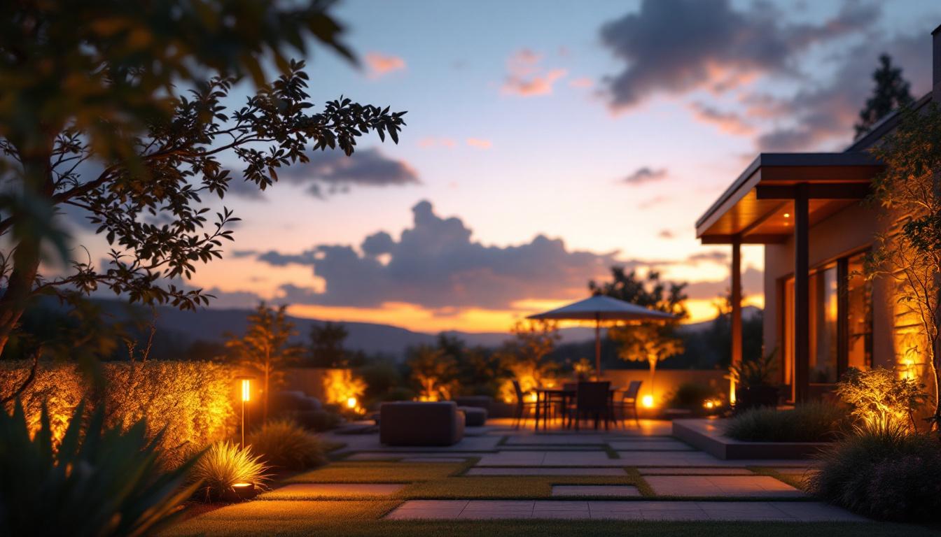 A photograph of a beautifully illuminated outdoor space during the golden hour