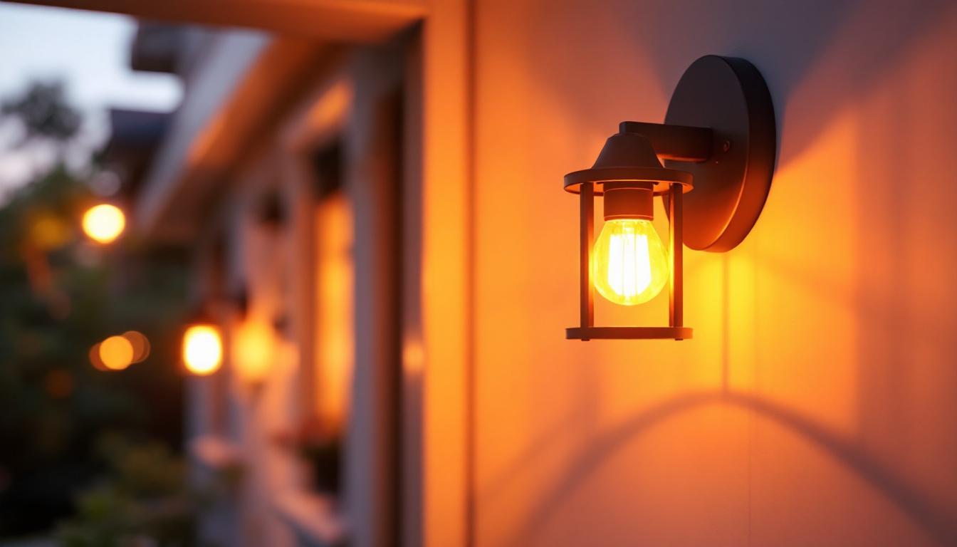 A photograph of a beautifully designed wall mount porch light illuminating a cozy outdoor entryway