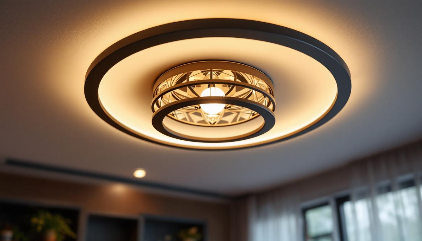 A photograph of a beautifully designed ceiling light fixture integrated into a modern living space