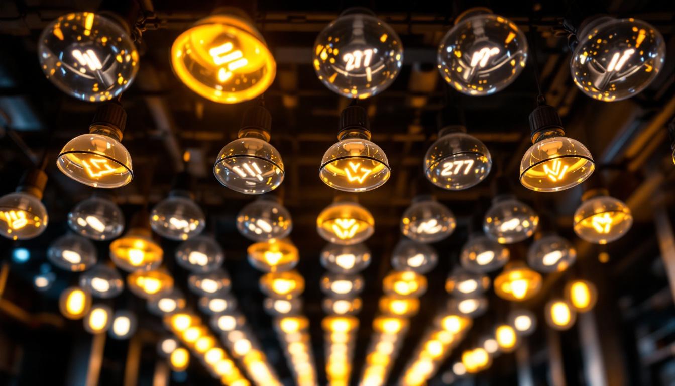 A photograph of a vibrant display of 277 volt led lamps in a modern lighting setup