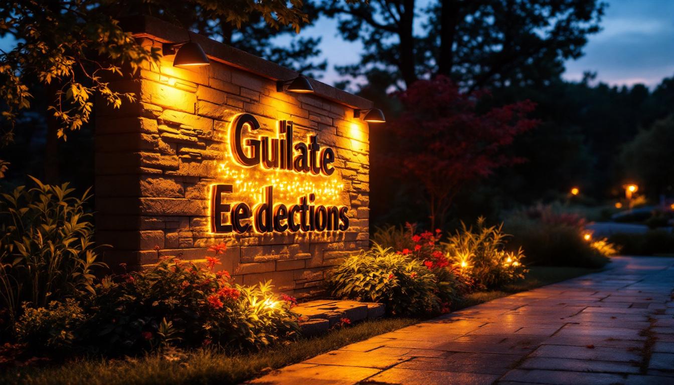 A photograph of a beautifully illuminated outdoor sign at dusk