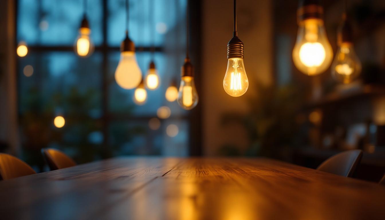 A photograph of a beautifully lit interior space showcasing retrofitted led light bulbs in various fixtures