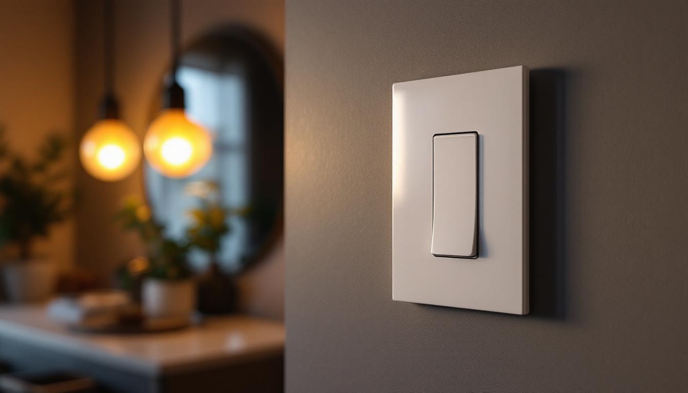 A photograph of a modern light switch in a stylish home setting