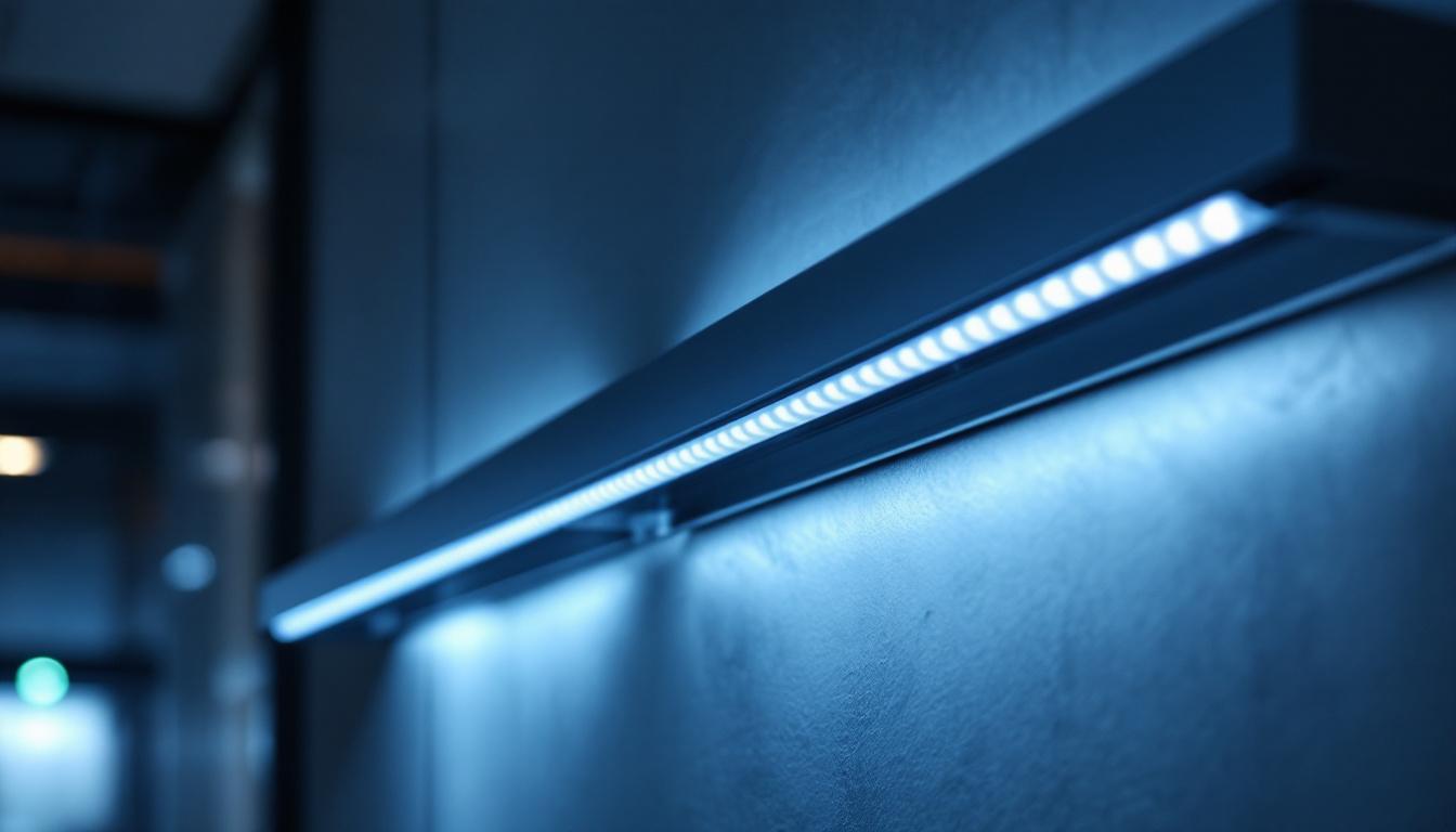 A photograph of capture a photograph of a well-lit installation showcasing led tape lights mounted within a sleek aluminum channel