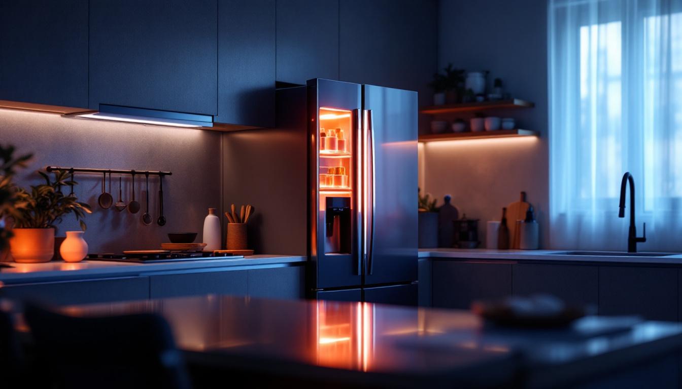 A photograph of a modern kitchen featuring a sleek