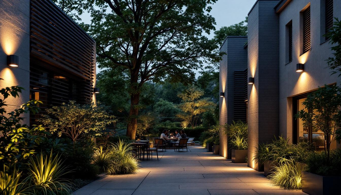 A photograph of a beautifully lit outdoor space featuring recessed led lights integrated into a stylish architectural design