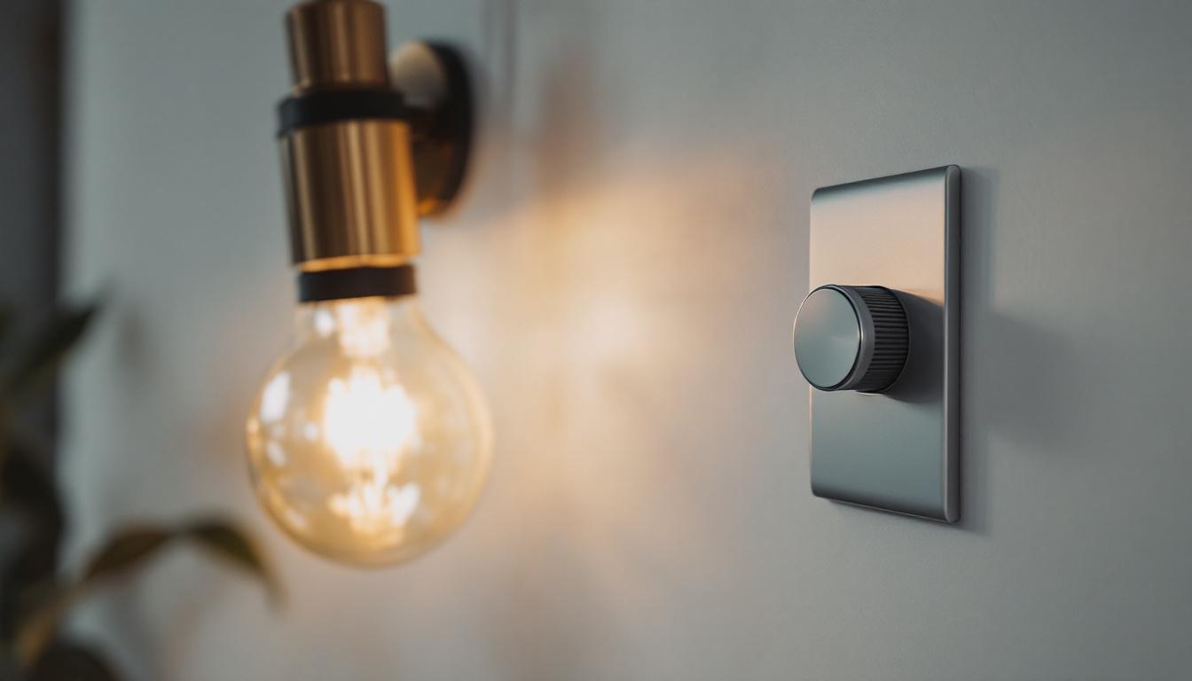 A photograph of a close-up shot of a single pole rocker switch installed in a stylish lighting fixture