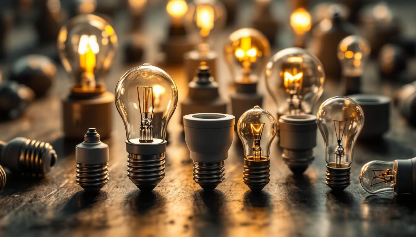 A photograph of a variety of lightbulb sockets in use