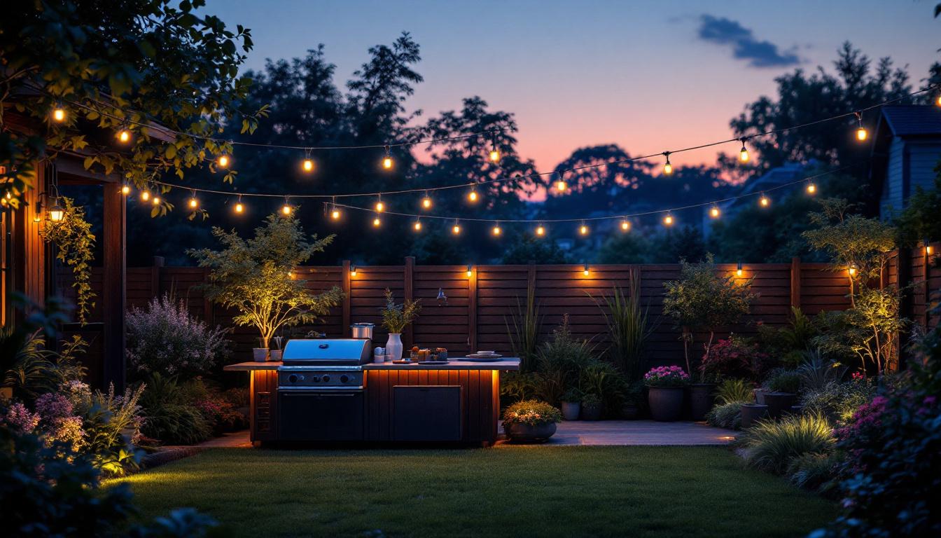 A photograph of a beautifully illuminated outdoor space featuring solar strip lighting