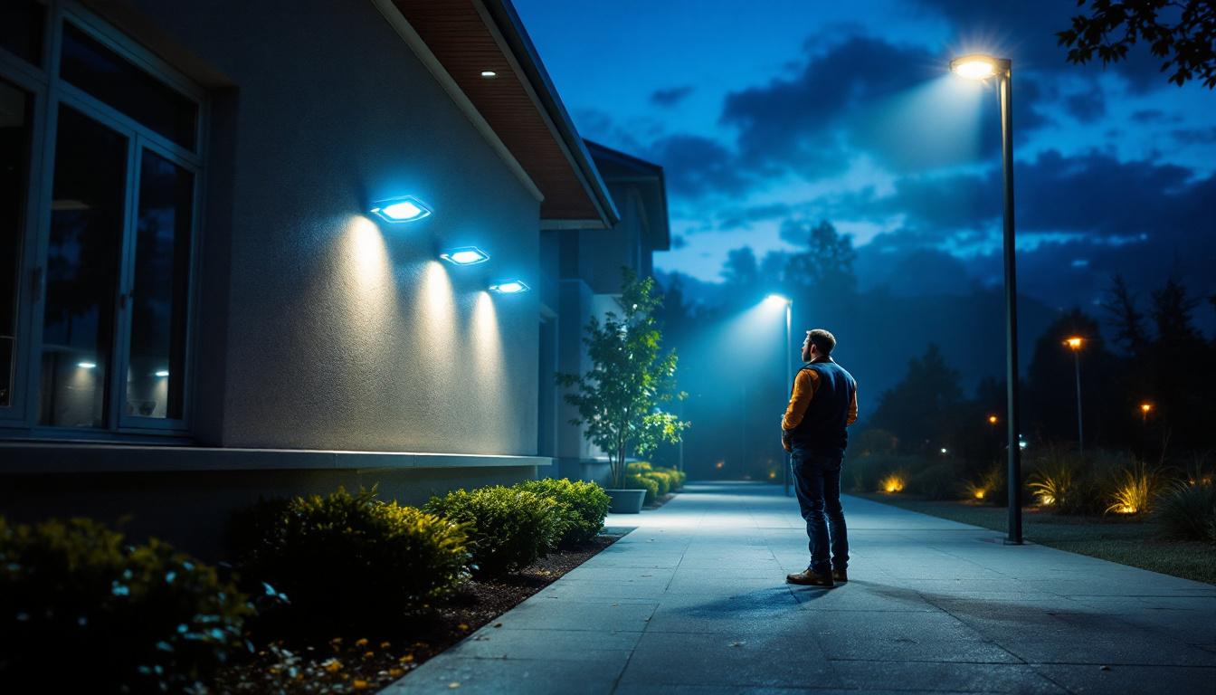 A photograph of a well-lit outdoor space showcasing high-quality led flood lights in action