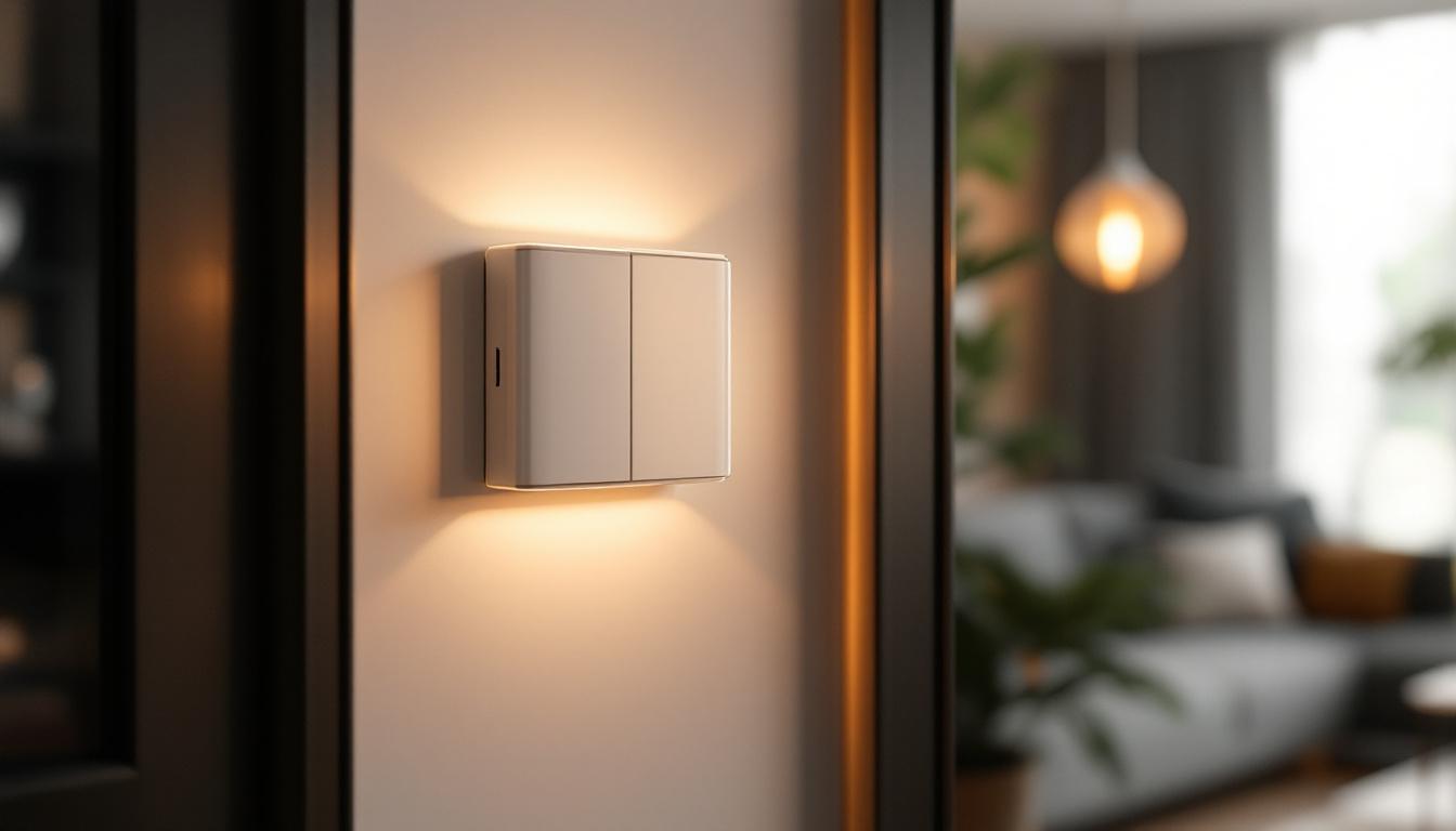 A photograph of a close-up of an elegant specialty light switch in a stylish home setting