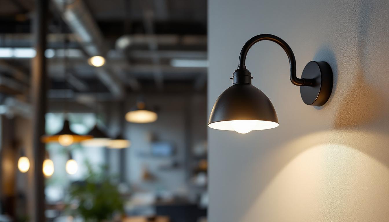 A photograph of a stylish wall adjustable light fixture in a modern industrial setting