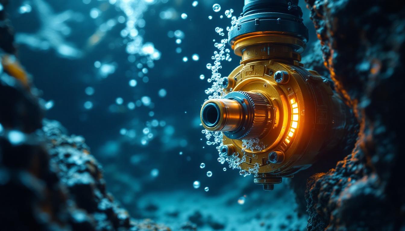 A photograph of a close-up of a robust underwater electrical connector being installed in a marine environment