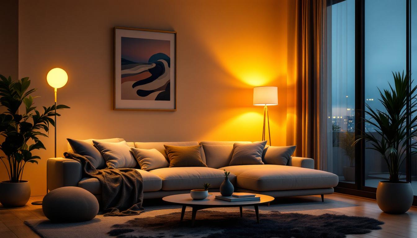 A photograph of a modern living space illuminated by stylish led lamps