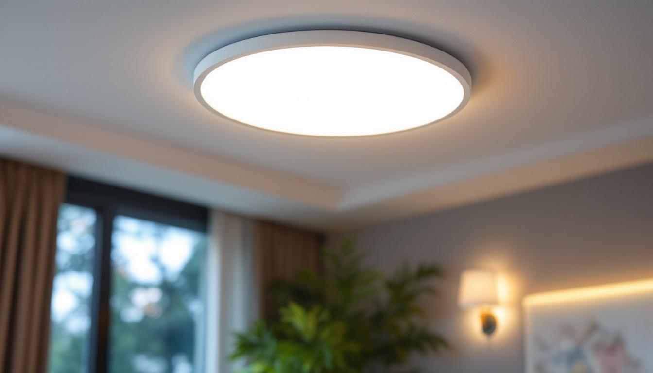 A photograph of a stylish white recessed light fixture installed in a modern ceiling
