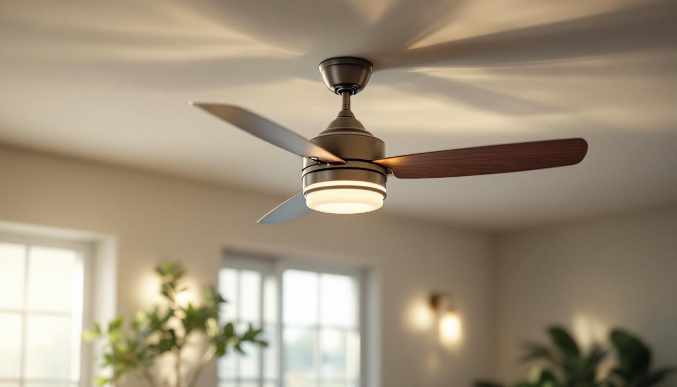 A photograph of a beautifully styled ceiling fan with an integrated light kit