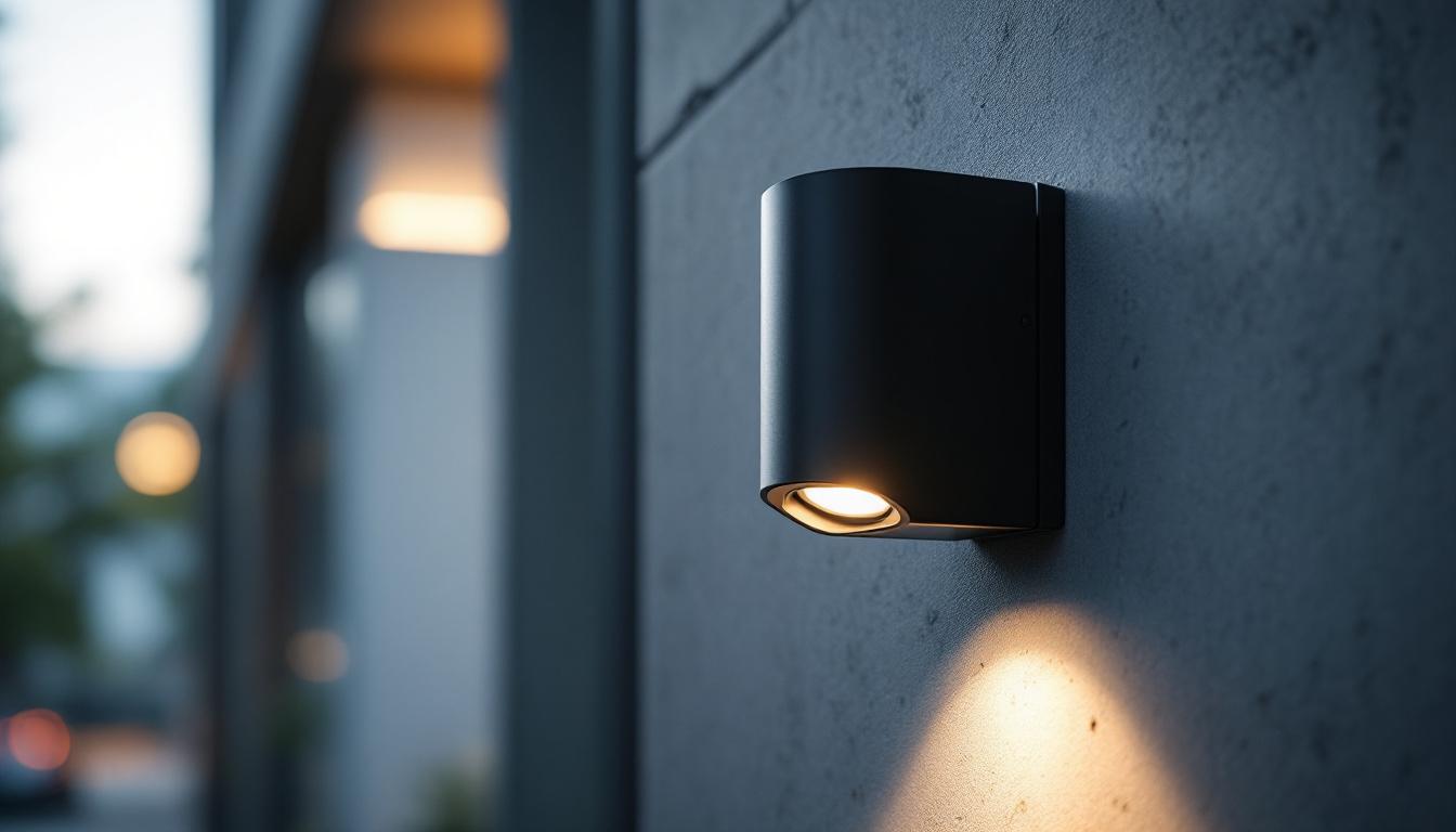 A photograph of a sleek black canister light installed in a modern architectural setting