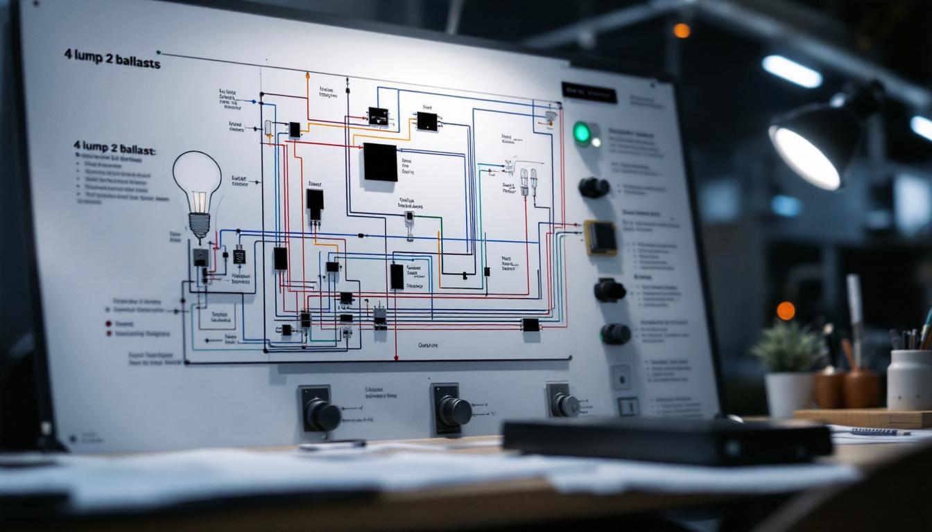 A photograph of a detailed wiring diagram showcasing a 4 lamp