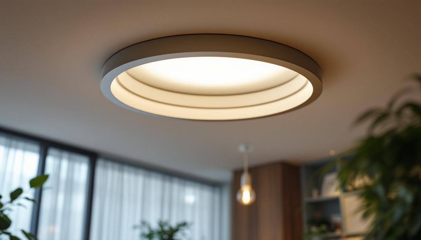 A photograph of a beautifully designed ceiling recessed light cover in a modern interior setting