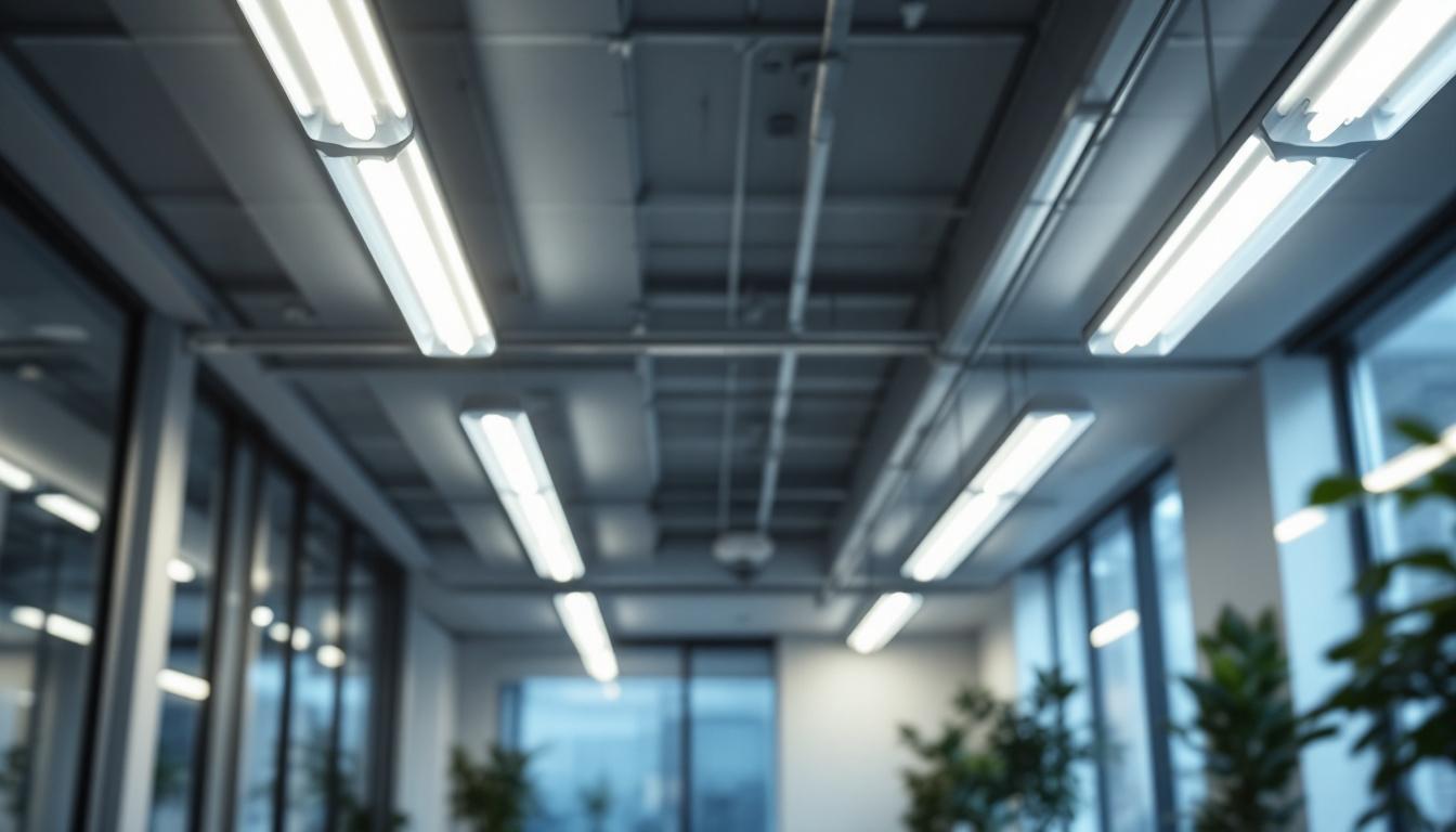 A photograph of a well-lit indoor space showcasing t8 fluorescent lights in action
