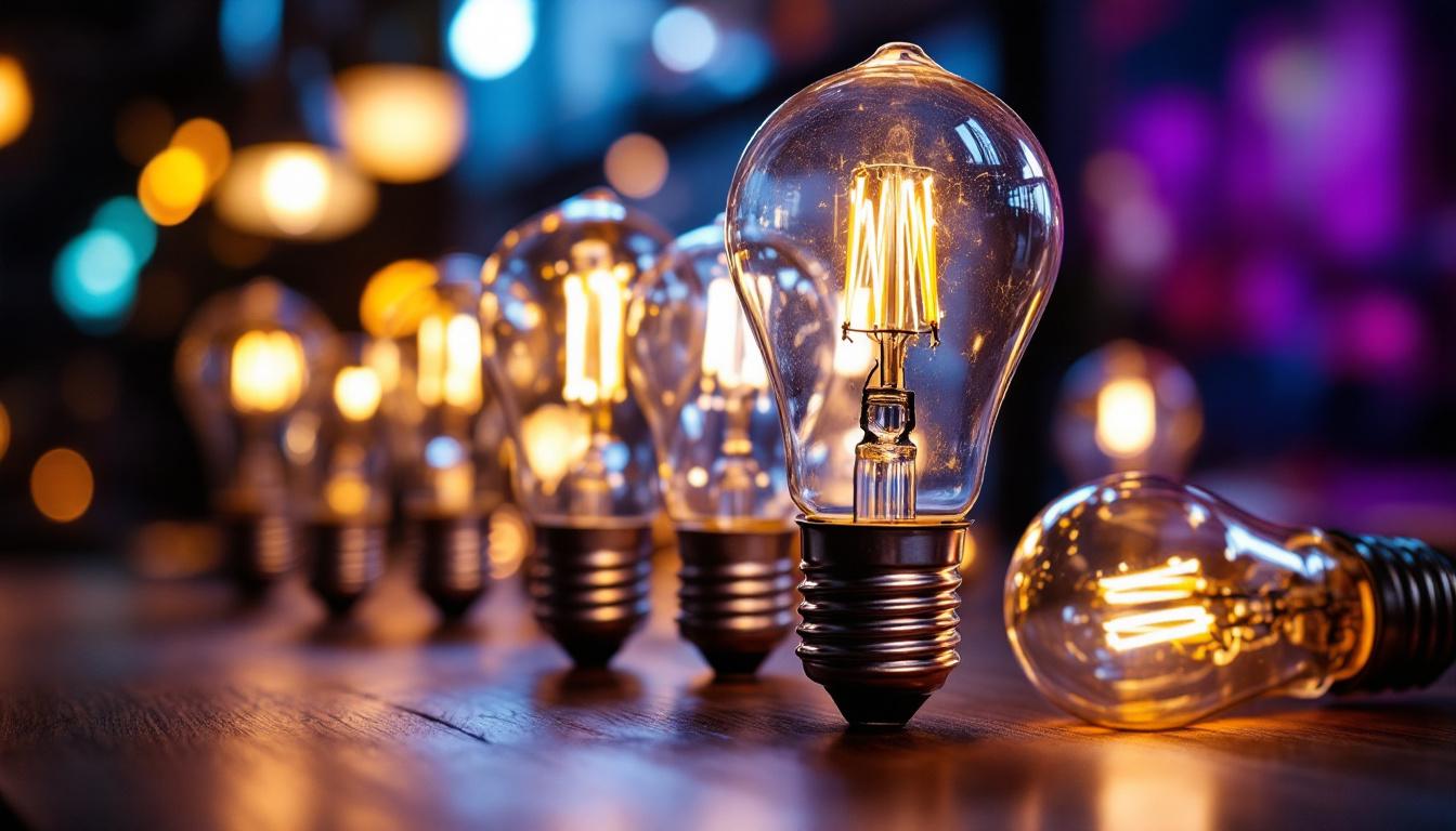 A photograph of a close-up shot of various lighting ballast bulbs in a well-lit environment