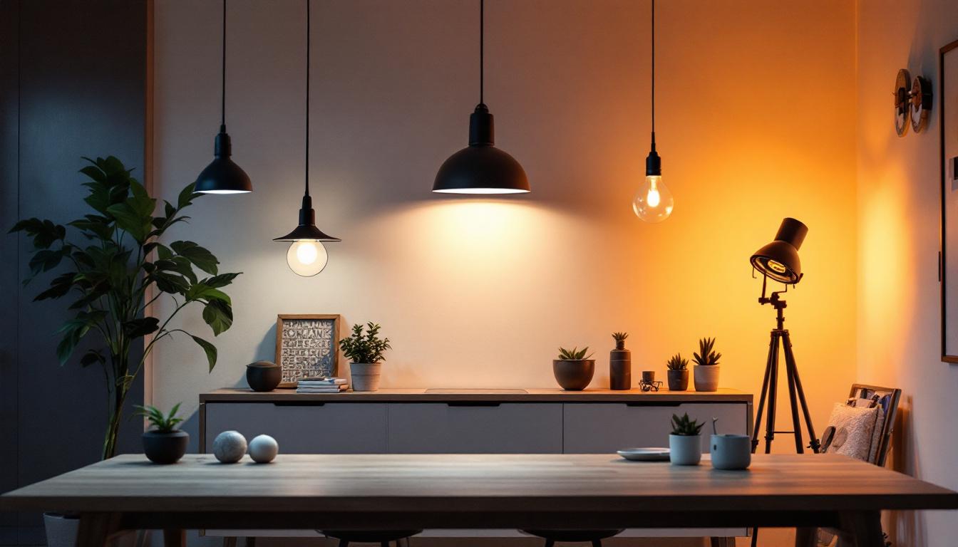 A photograph of a modern lighting setup in a home or office environment
