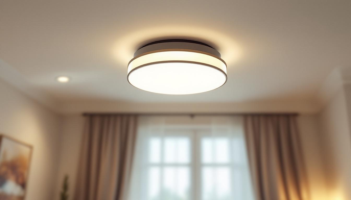 A photograph of a beautifully designed ceiling flush light fixture in a well-lit room