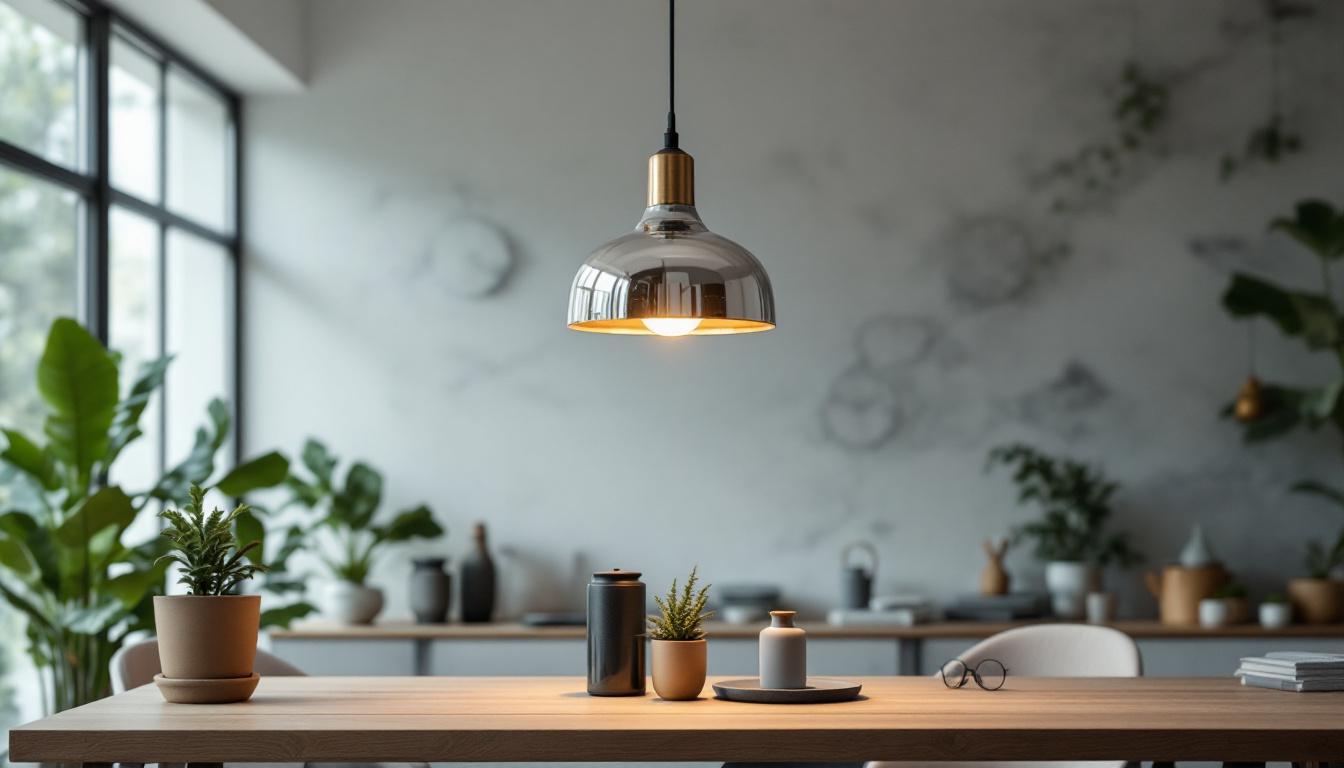A photograph of a stylish pendant light installation in a modern interior setting
